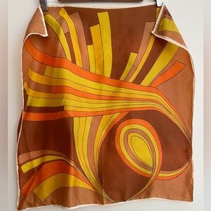 VINTAGE Square Scarf 70's Hand Rolled Hem Psychedelic Swirl Neck Scarf Groovy